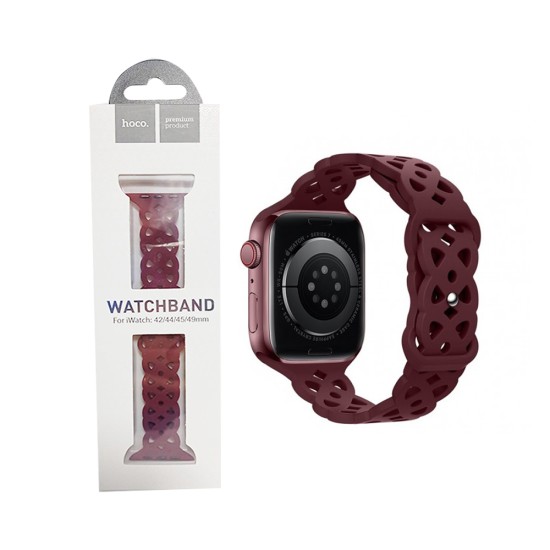 Bracelete Hueca de Silicona WA09 para iWatch (42/44/45/49mm) Vino Rojo